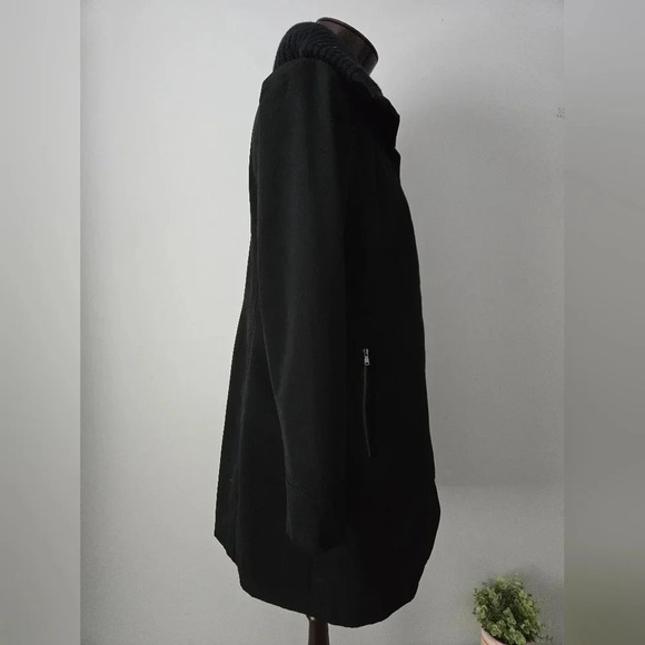 ANNE KLEIN midweight black trench with ribbed sweater collar and cuffs. Size M - Picture 5 of 16